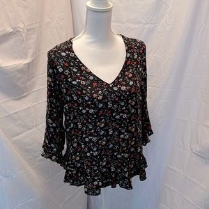 Cynthia Rowley Blouse (black) w/small multi-colored flowers.